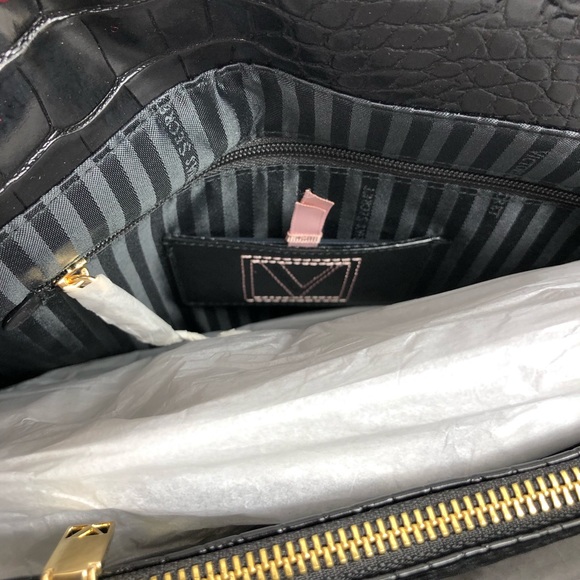 Victoria Secret Logo Midnight Croc Tote Shoulder Bag - Picture 4 of 15